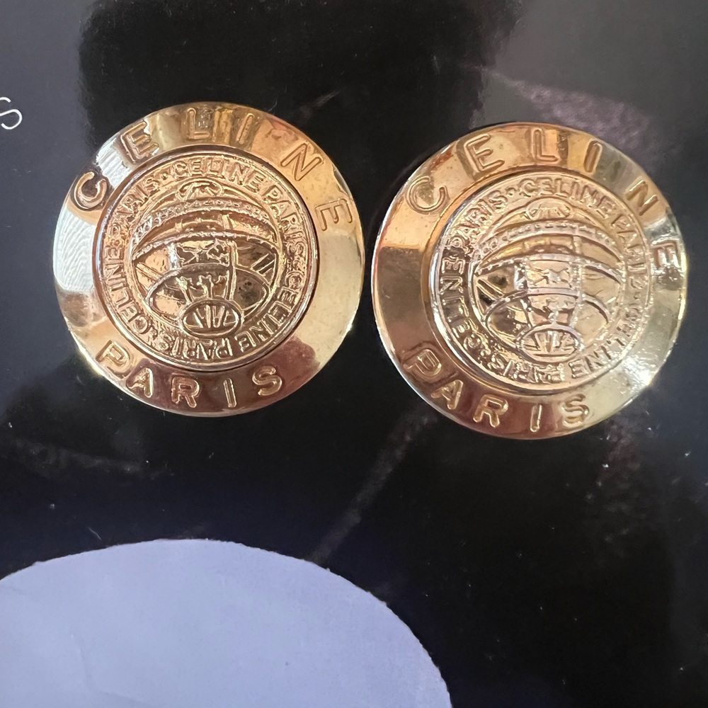 AUTH Celine Vintage large Celine Paris Gold Earrings - Clip On